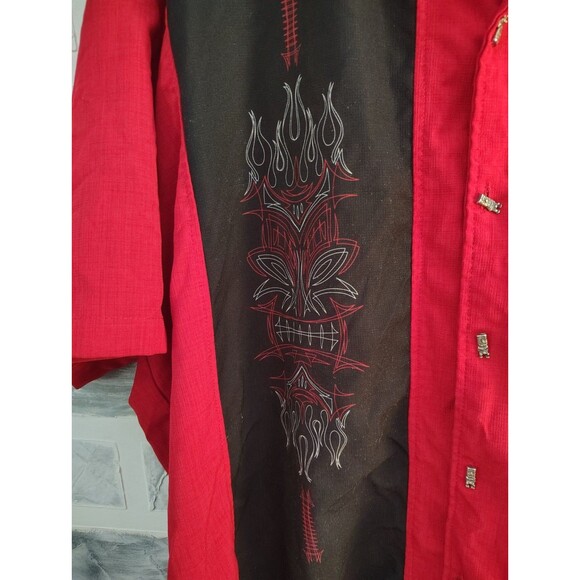 Steady Clothing Men 3X Pinstripe Tiki Panel Rockabilly Red ButtonDown Shirt Bowl - Picture 4 of 7